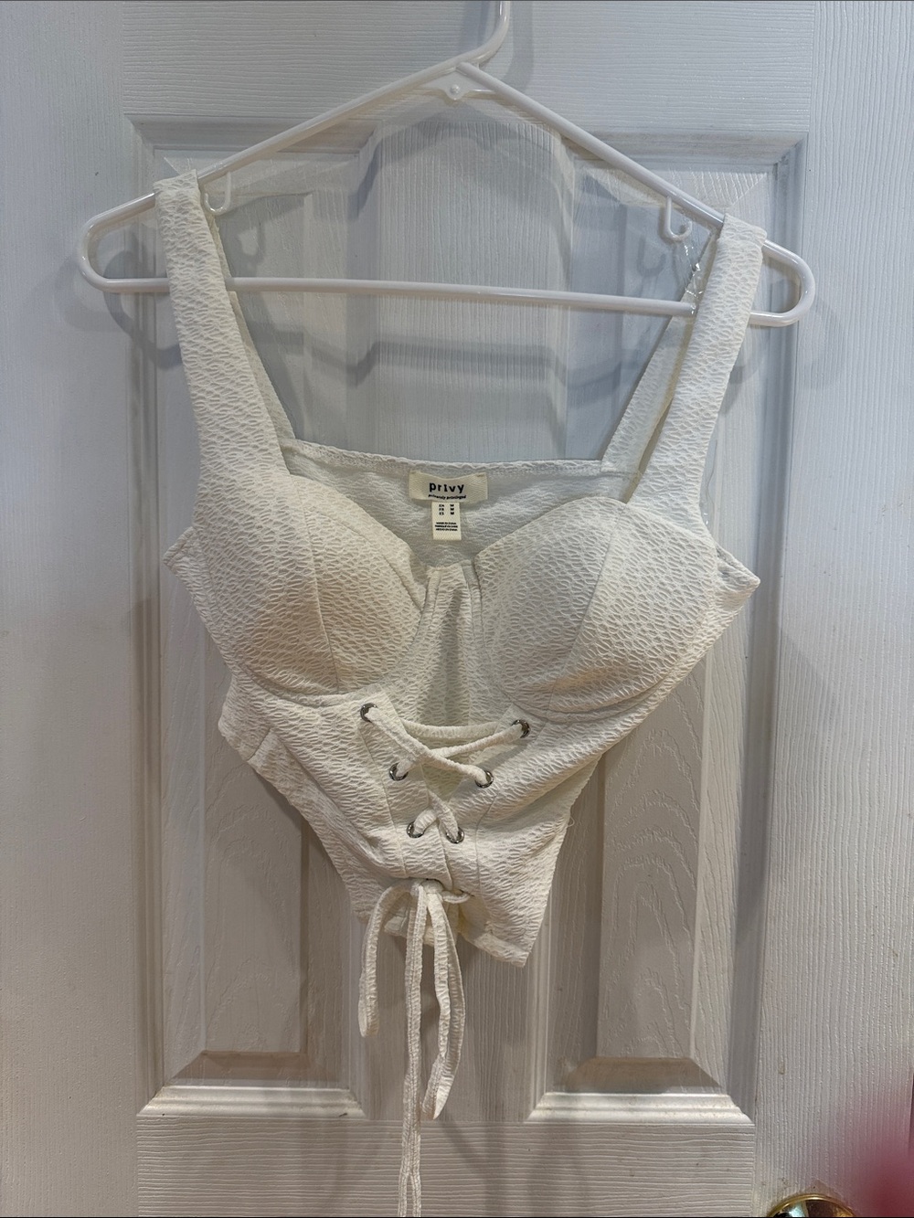 privy Ivory Lace-Up Textured Bustier Camisole